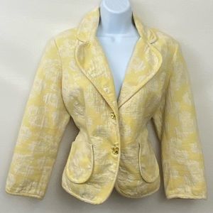 ICE Yellow & White Floral 100% Cotton Shell Blazer Size 10 X-73